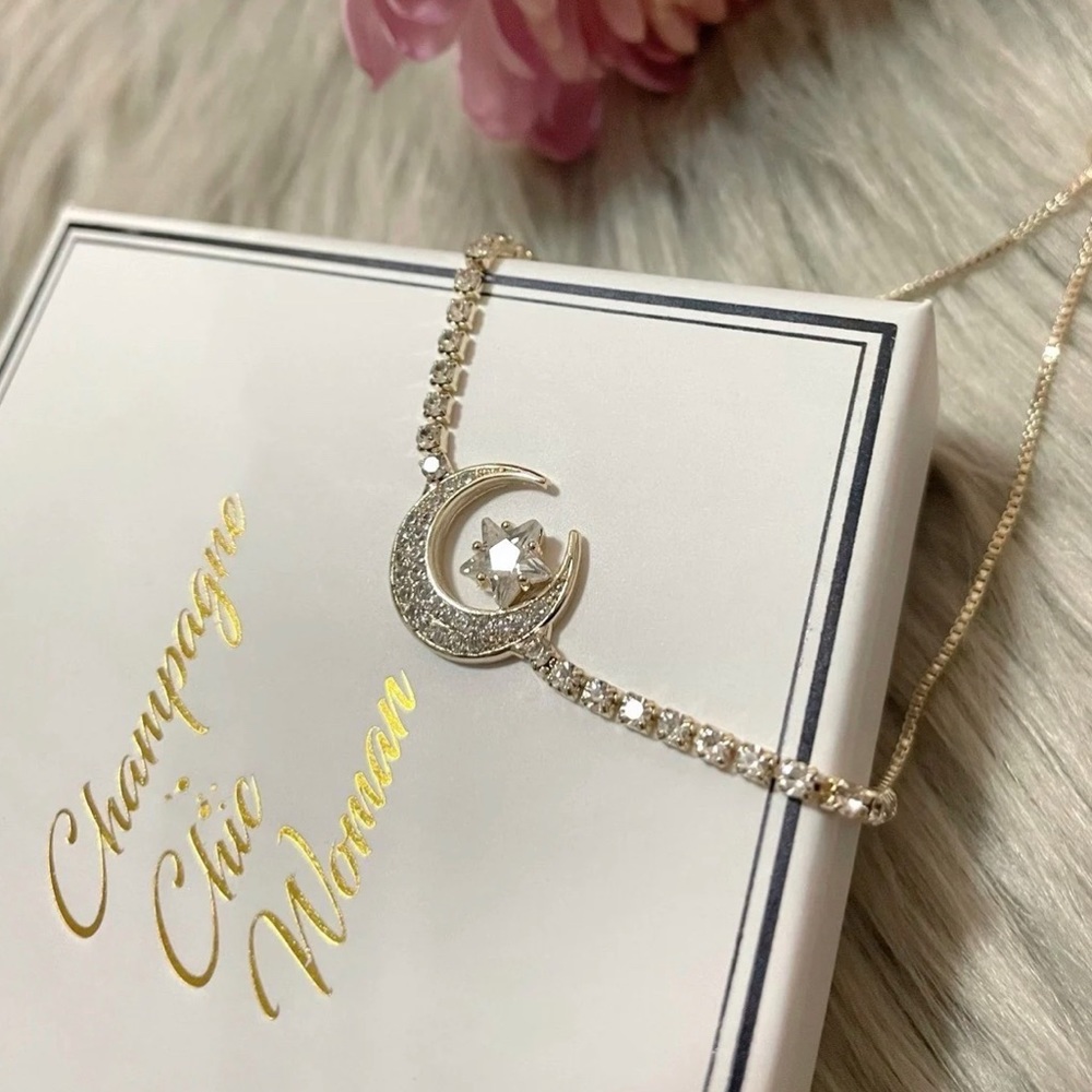 Starry Night 14K Cubic Zirconia Gold Adjustable Bracelet - Picture 4 of 5